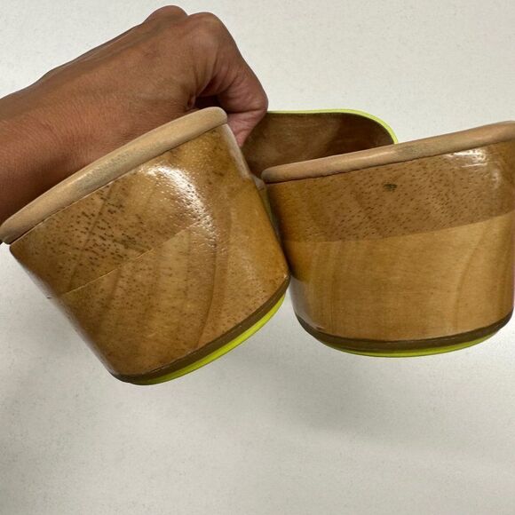 Marc by Marc Jacobs Neon Yellow Wooden Slide Sandals Womens Size 38 - Picture 11 of 12